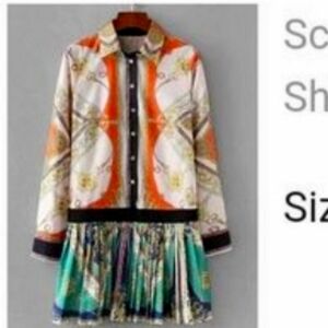 Scarf Print Shirt Dress with pleated skirt